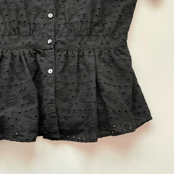 Ann Taylor Factory Size 2 Black Lightweight Flowy Cutout Top Peplum Blouse - Picture 5 of 11